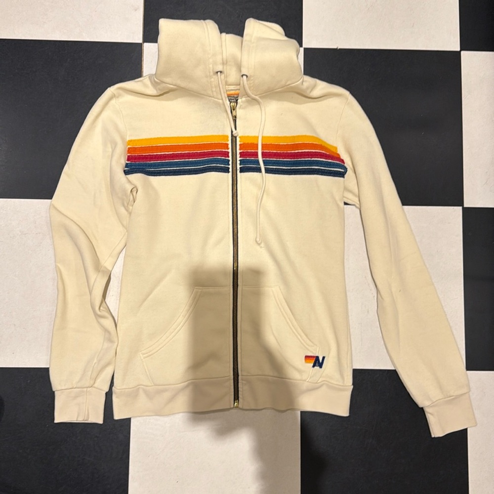 Aviator Nation white stripe zip up hoodie size M